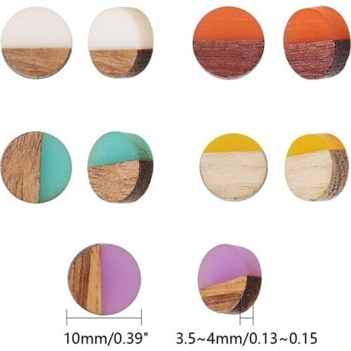 Julie Wang 10PCS 10mm Round Charms No Hole Half Resin Half Wood Random Color Bracelet Earring Jewelry Making Accessory