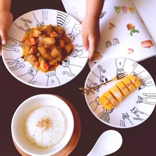Creative Handpainted Cat Pattern Ceramic Steak Fish Breakfast Plate Dish Round Rectangle Pratos Dishes