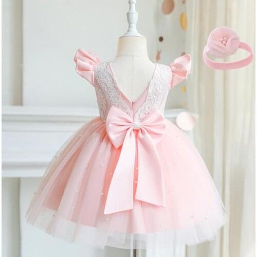 Summer Girl Dress Flower Tutu Bowknot Birthday Wedding Gown Lace Elagant Princess Dresses Kids Evening Fromal Children Clothing