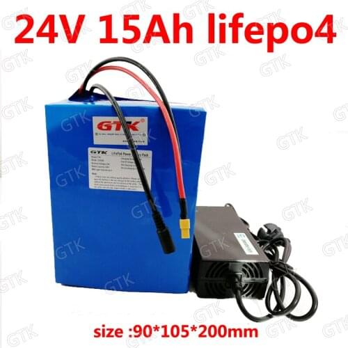 GTK Lifepo4 24V 15AH lithium baterias BMS 8S 25.6V for scooter bike Golf Carts golf cart Inverter Electric car EV + 3A Charger