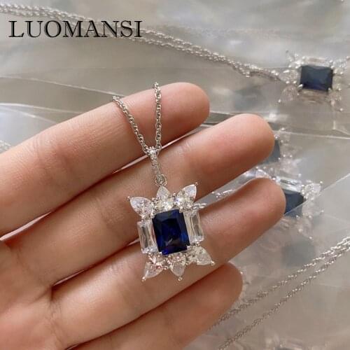 Luomansi New 100%-S925 Silver Sapphire Diamond Necklace Luxury Party Wedding Engagement Senior Woman Jewelry
