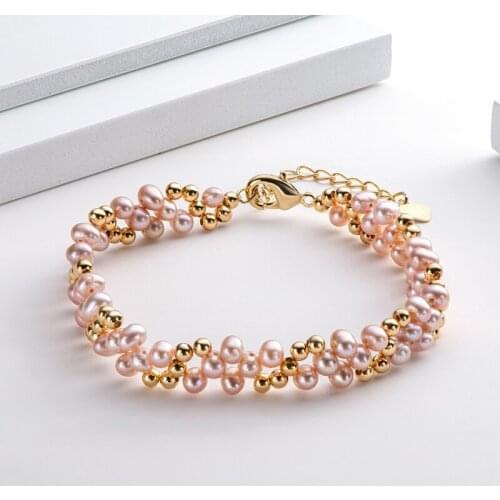 14K Gold Filled Multi-layered Bracelet 4mm Natural Freshwater Oval Pearl Twisted Fashion Bracelet Women Bangle Jewelry Gift