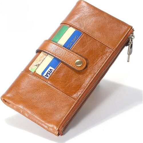 Fashion Genuine Leather Wallets mens Double Zipper Long Purse man RFID anti-theft walet for men Multi Function Wallet male