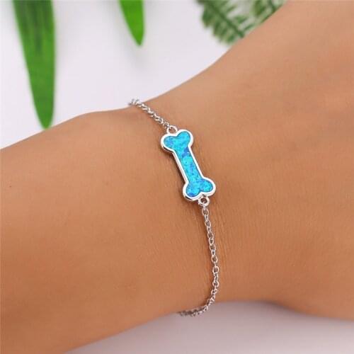 Trendy White Blue Opal Bracelet Female Creative Dog Bone Bracelet Charm Rose Gold Silver Color Chain Bracelets For Women Jewelry