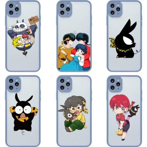 Cartoon Ranma 1 2 Phone Case For iphone 12 11 Pro Max Mini XS 8 7 Plus X SE 2020 XR Matte Transparent Light gray Cover
