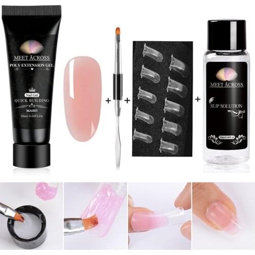 MEET ACROSS 20ml Poly Builder Uv Gel Set Quick Building Finger Extension Crystal Uv Jelly Acrylic Gel Nail Art Brush Tool Kit