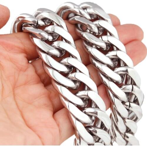 21mm Neck Choker Heavy Chain For Men Big Long Necklaces Male Silver Color Hiphop Stainless Steel Cuban Link Chain 2020 Collares