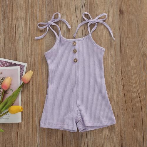 Pudcoco Newborn Baby Girl Clothes Summer Solid Color Sleeveless Sling Romper Jumpsuit One-Piece Outfit Knitted Cotton Clothes