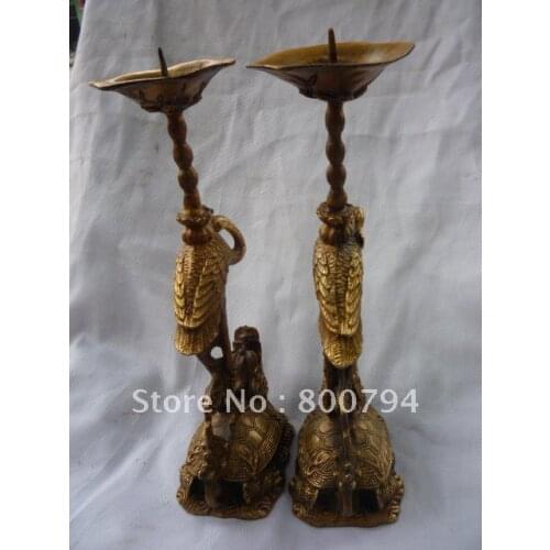 Rare Distinctive Qing Dynasty Statue copper lampstand,a pair,Free shipping