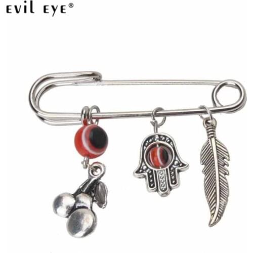 Evil Eye Brooch Metal Pin Silver Color Plant Leaf Evil Eye Pendant Clip Fashion Jewelry Accessories for Women Men EY2689 1pcs