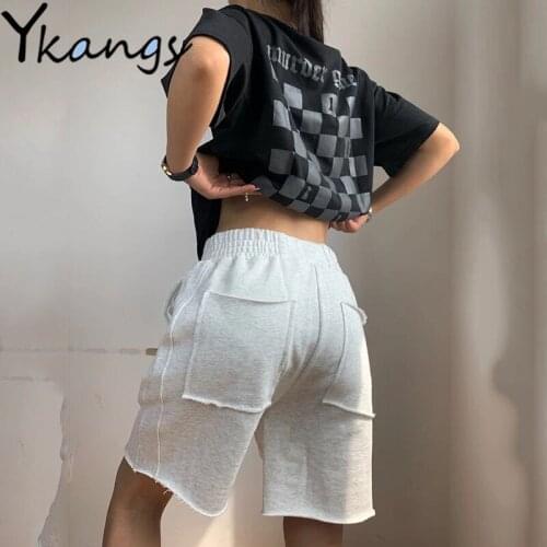 Drawstring Solid White High Waist Baggy Korean Wide Leg Shorts Women Fashion Casual Home Harajuku Short Biker Summer 2021 Loose