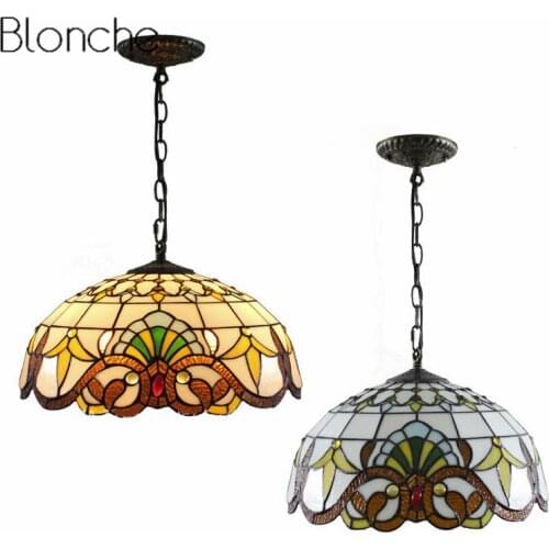 Retro Pendant Lights Stained Glass Lighting Mediterranean Hanging Lamp Vintage Lamp for Living Room Kitchen Home Decor Fixtures