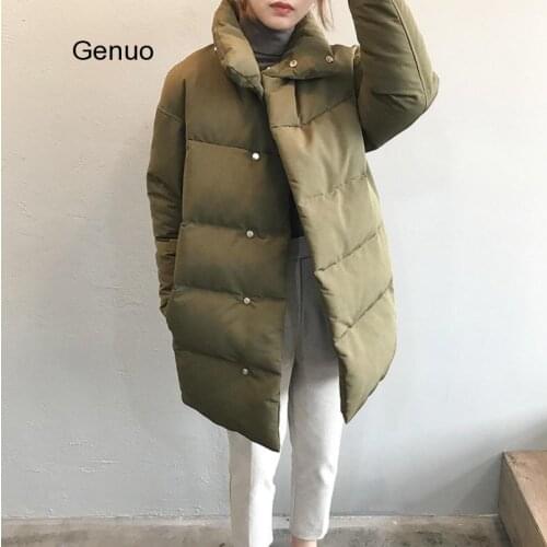 Women Amy Green Oversize Long Parkas Thick Winter Long Sleeve Buttons Pockets Female Warm Coat