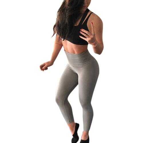 High Waist Womens Fashion Workout Trousers Fitness Sports Running Pants Solid Color Ankle-length Leggings Push Up Trouser