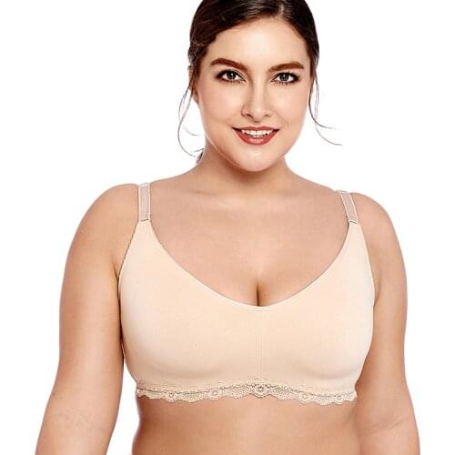 Womens Lace Soft Wirefree Non Padded Full Coverage Cotton Bra Plus Size 34-46 B C D DD E