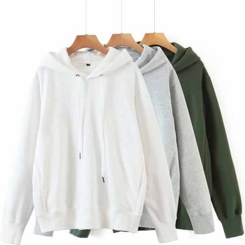 Women Vintage Hooded Warm Long Sleeve Loose Oversized Solid Sweatshirt Top Autumn Winter Casual Green Pullover Clothes Plus Size