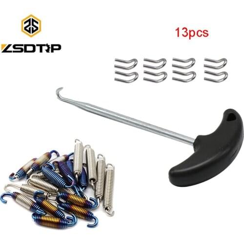ZSDTRP 13Pcs Universal Motorcycle Exhaust Spring Hooks Stainless Steel Spring Hook Puller Rotatable Metal Springs Kit Set