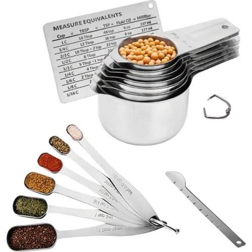 1 Set Measuring Scoops Set Thicken Multifunctional Stainless Steel Portable Measuring Cups Kit for Kitchen Tableware Sets 2021