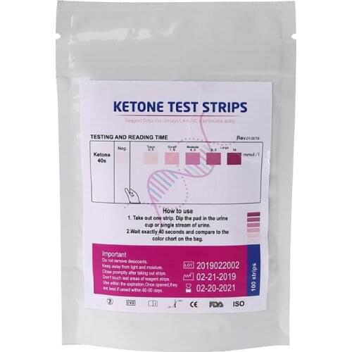 2019 1Set 100pcs URS-1K Test Strips Ketone Reagent Testing Urine Anti-vc Urinalysis Ketosis Tests Analysis Professional FastTest