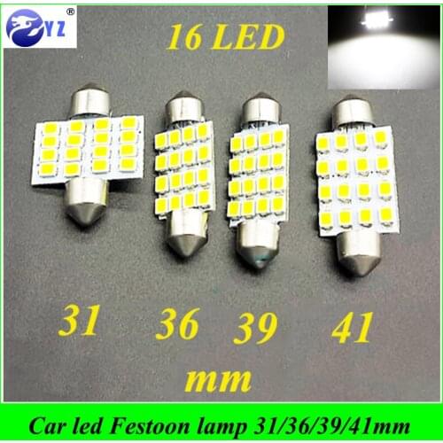 100 Pcs Car Led Interior Festoon led Reading Light 16SMD 3528LED Bulb Auto Roof light 16SMD 31mm 36mm 39mm 41mm 3528 White 12V