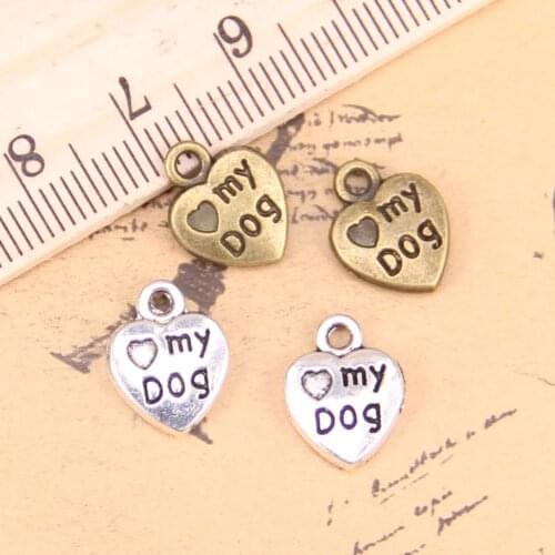 20pcs Charms heart love my dog 13x10mm Antique Pendants,Vintage Tibetan Silver Jewelry,DIY for bracelet necklace