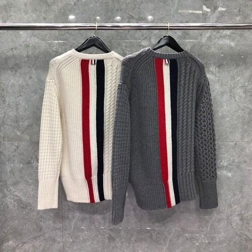 2021 Fashion Brand Sweaters Men Slim Fit O-Neck Pullovers Clothing Striped Spliced 100% Wool Thick Winter Casual Coat