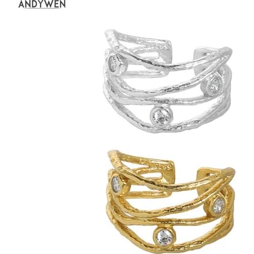 ANDYWEN 100% 925 Sterling Silver Gold Truck Irregular geometric Resizable Rings Adjustable Rings Women Fashion Jewelry Gift