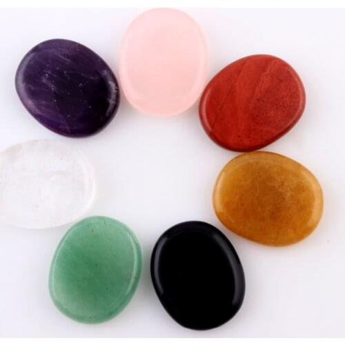 Assorted 7 pieces/lot Palm stone Opal natural Crystal Reiki Healing Tiger eye Pink Quartz Black obsidian Chakra Free pouch