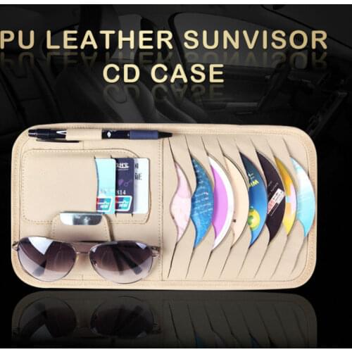Car PU Leathe CD DVD Holder Discr Storage Media Case Sunglasses Card Organizer Sun Visor Sunshade Sleeve Wallet Clips