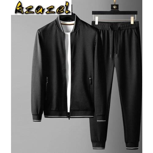 Azazel Black Stripe Mens Sets 2-piece High Quality Stand Collar Casual Sport Male Sweatshirts Fashion Slim Fit Man Pants 3XL