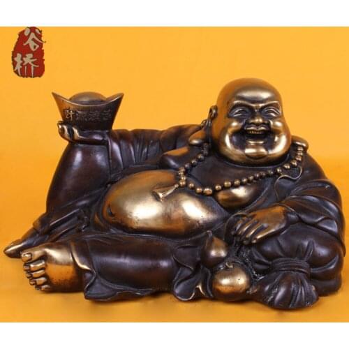 Bronze sculpture, copper art laughing buddha maitreya ingot buddha bronze sculpture, decoration