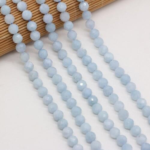 Natural Stone Beads Round Shape Faceted Aquamarine Loose Spacer Beaded For Jewelry Making DIY Bracelet Necklace Accessories