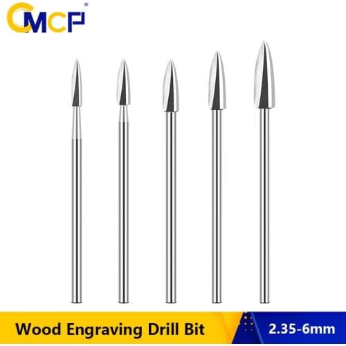 CMCP Wood Carving Bit 2.35mm Shank Steel Engraving Drill Bit for Wood Drilling Carving Engraving 2.35-6mm Woodworking Tools