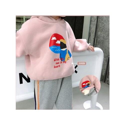 Girls Plus Fleece Sweatshirt Winter Baby Clothes 2020 New Baby Korean Cute Thick Warm Jacket Children Cartoon Hooded Sweatshirt