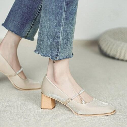 Exquisite Pearl Pointed Toe Set Foot Ladies Single Shoes Spring And Autumn Temperament Elegant High Heels Fashion
