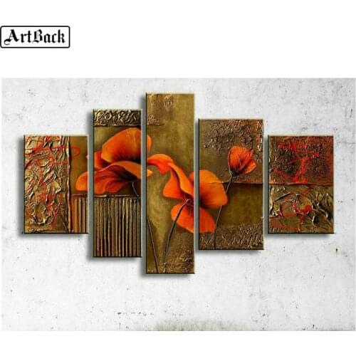 Oil painting five spell flowers diamond painting cross stitch full square 3d resin rhinestone mosaic sewing art decoration