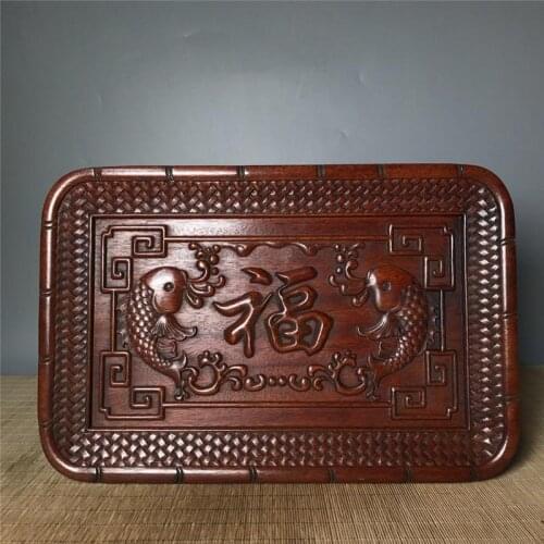 China old Beijing old goods Redwood carved carvings FuyuPicture the tea tray decorated square plate