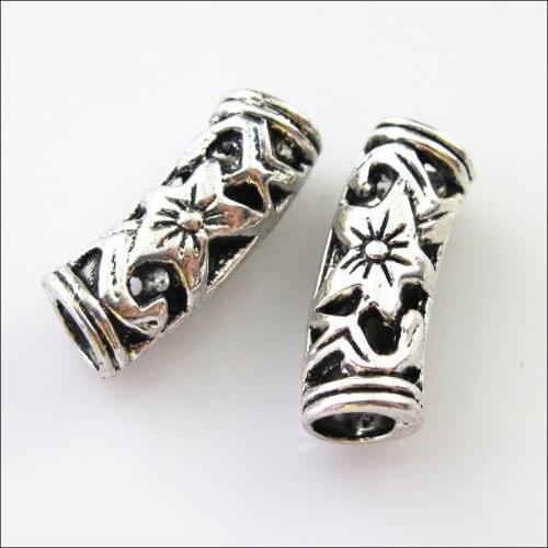 Fashion 15Pcs Tibetan Silver Flower Wave Tube Spacer Beads Charms 8x20mm