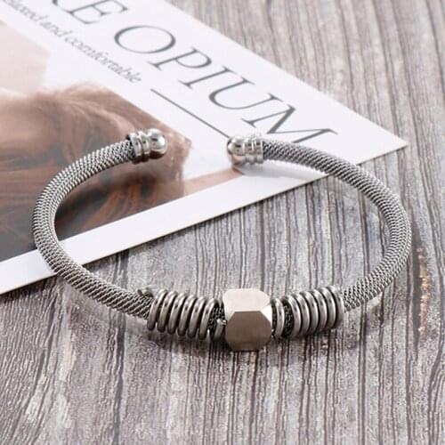 HaoYI Gold Bracelet Nordic Mens Open Stainless Steel Simple Bracelets Jewelry Bangles