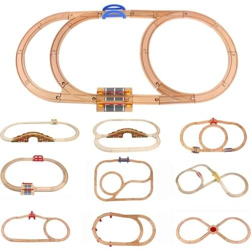Wooden Railway Track Set Beech Wooden Train Track Fit For Brand Tracks Racing Track Diecast Car Toys For Children Gift