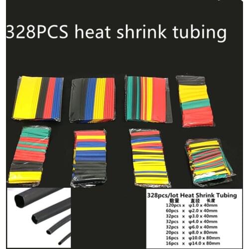 328pcs / set of cable pipe kit for car use heat shrinkable pipe polyolefin 8 mixed color