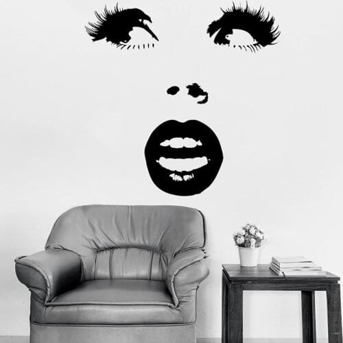 Woman Face Wall Decal Fashion Girl Sexy Thick Lips Art Vinyl Window Sticker Makeup Room Beauty Salon Interior Decor Mural E699