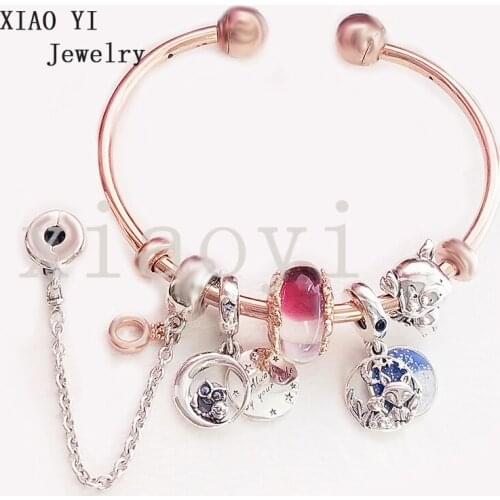 XIAOYI 2020 New 100% S925 Magic forest best friend flying pig owl Cat cartoon safety chain personality fashion bracelet female