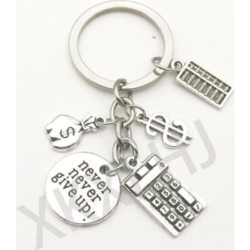 Creative Fashion Calculator Pen Pendant Keychain Inspirational Professional Work Gift Never Give Up Keychain Jewelry Charm Bag