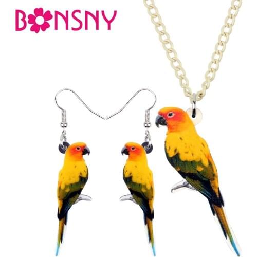 Bonsny Acrylic Sun Parakeet Parrot Bird Necklace Earrings Jewelry Sets Tropic Novelty Animal Kids Girls Teen Charms Party Gift