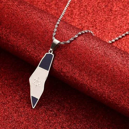 Stainless Steel Israel Map Pendant Necklace Gold Color Jewish Jewelry Map of Israel Necklaces With David Star
