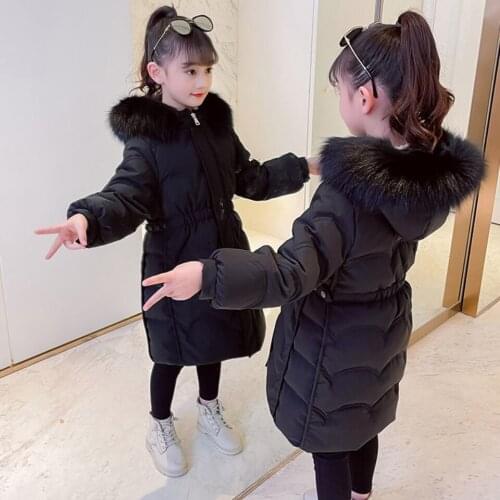 Coat For Girl Solid Color Parka Coat Girl Fur Hoodies Thick Warm Kids Coats Winter Children Clothing Girl3 4 5 6 7 8 10 12 Years