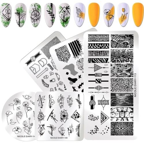 NICOLE DIARY Rectangle Nail Stamping Plates Marble Flower Animals Design Stamp Templates Image Printing Stencil Nail Art Tool