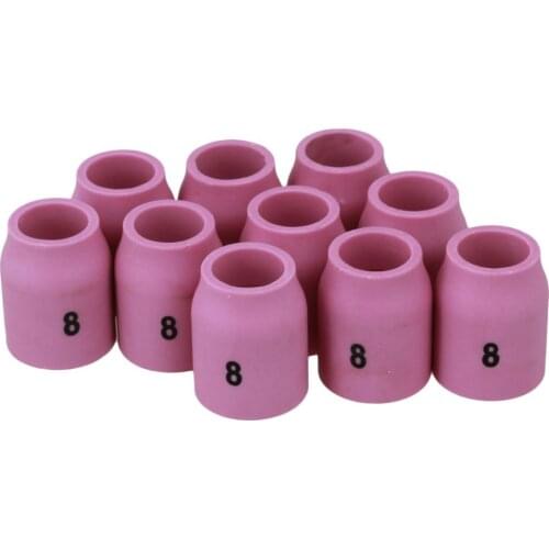 Pink Ceramic 53N61 8# Alumina Shield Cup TIG Welding Torch Nozzle Fits For WP-9 20 24 25 Pack of 10
