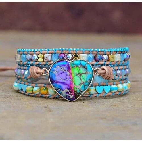 Mixed Color Love Shape Emperor Stone Bracelets 3 Layer Wrap Bracelet for Women Jewelry Friendship Charm Bracelet Dropshipping